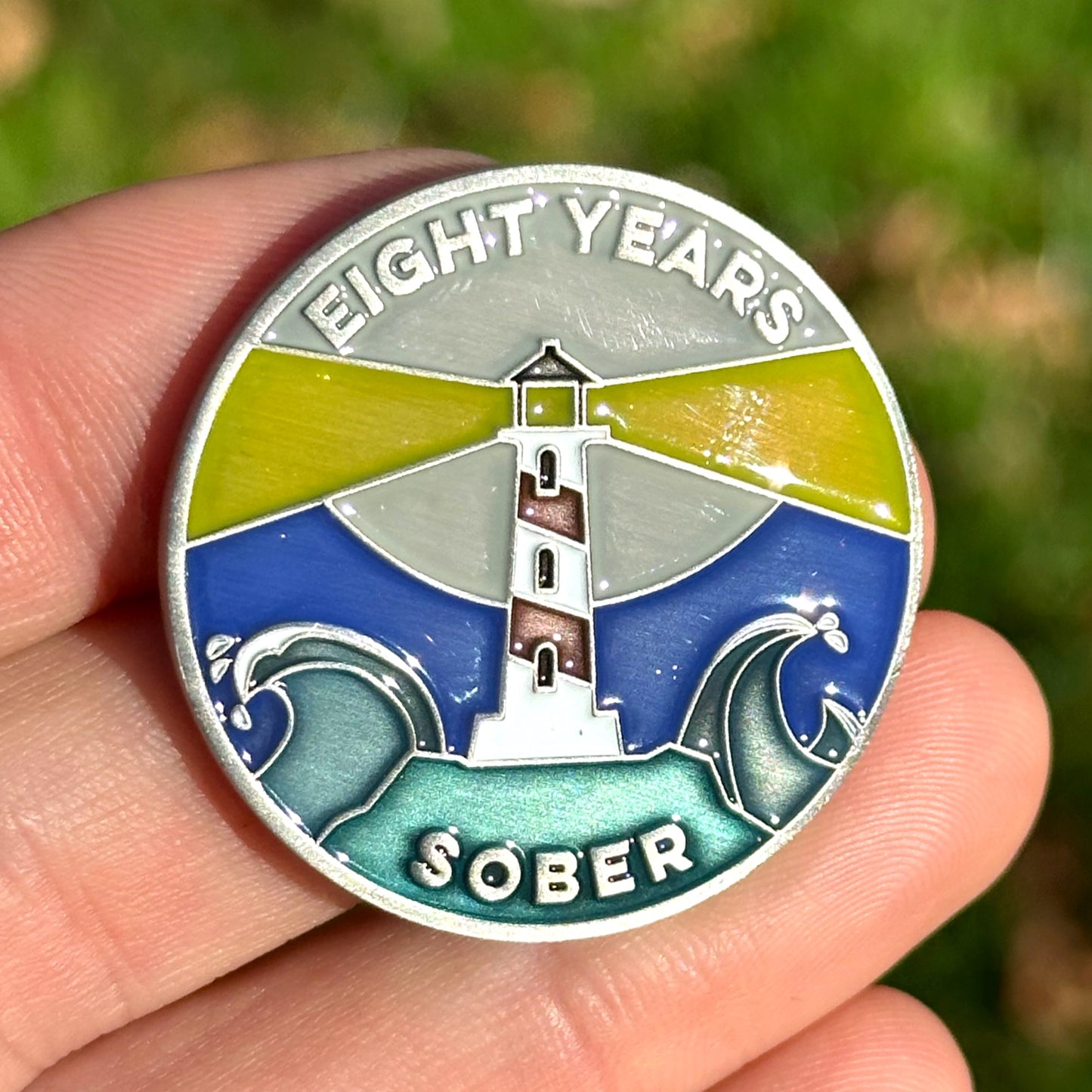 Eight Years Sober sobriety coin