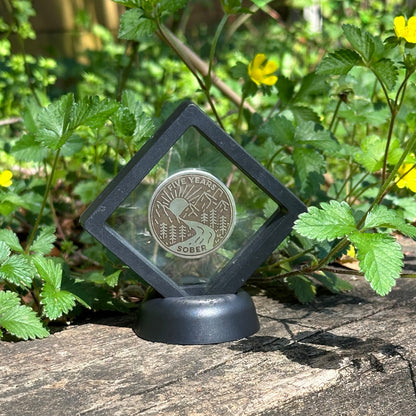 Custom Mountain Stream at Sunrise sobriety coin