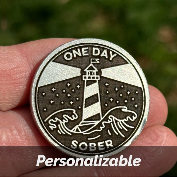 Custom Lighthouse Amidst the Waves sobriety coin