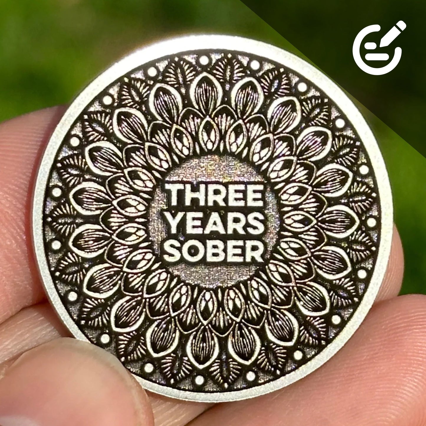 Custom Flower Mandala sobriety coin - The Achieve Mint