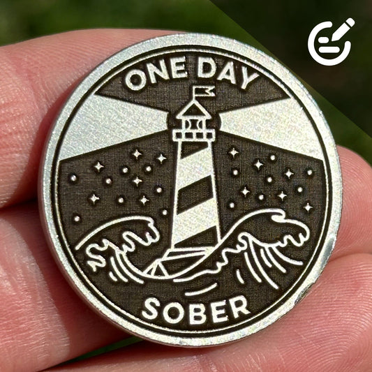 Custom Lighthouse Amidst the Waves sobriety coin - The Achieve Mint