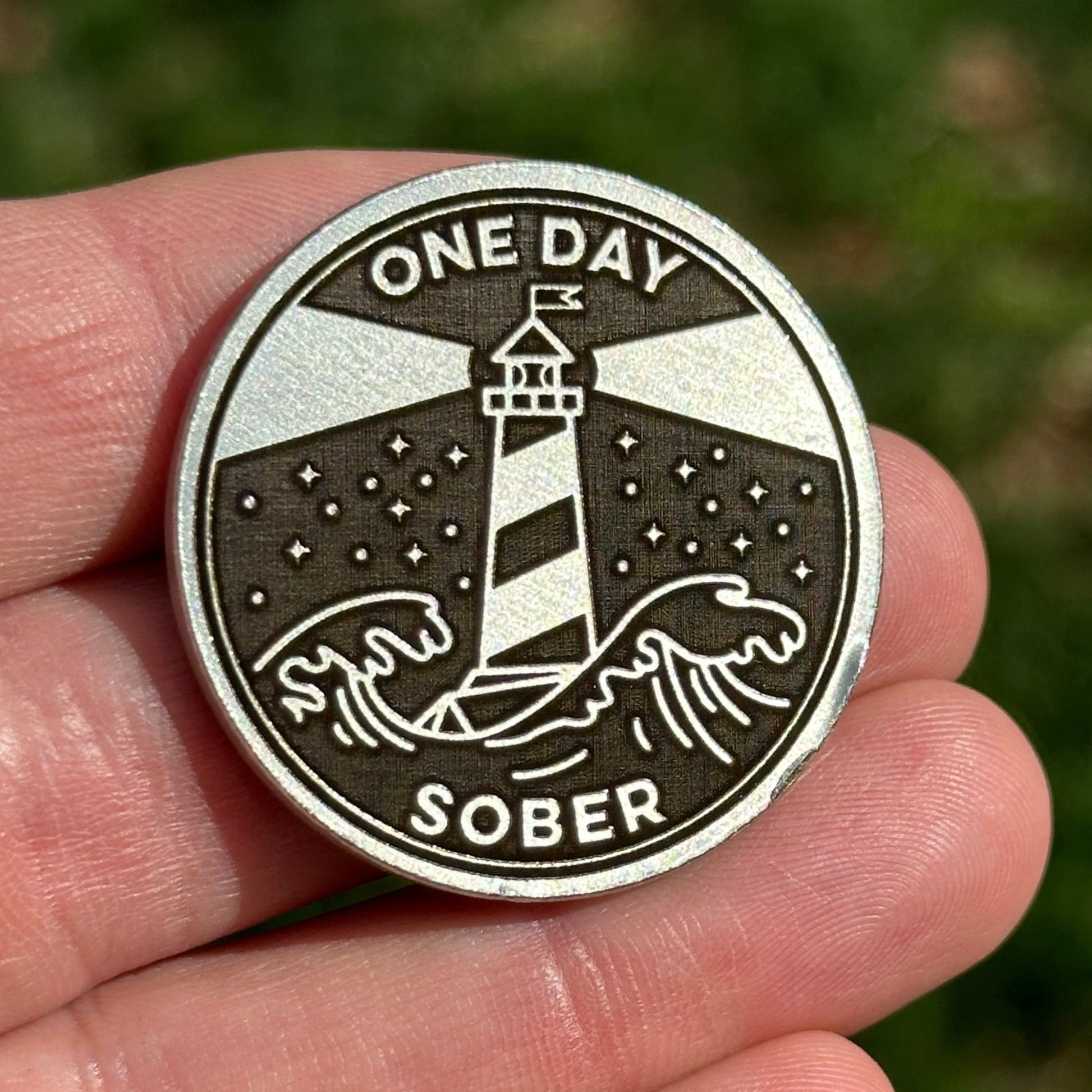 Custom Lighthouse Amidst the Waves sobriety coin - The Achieve Mint
