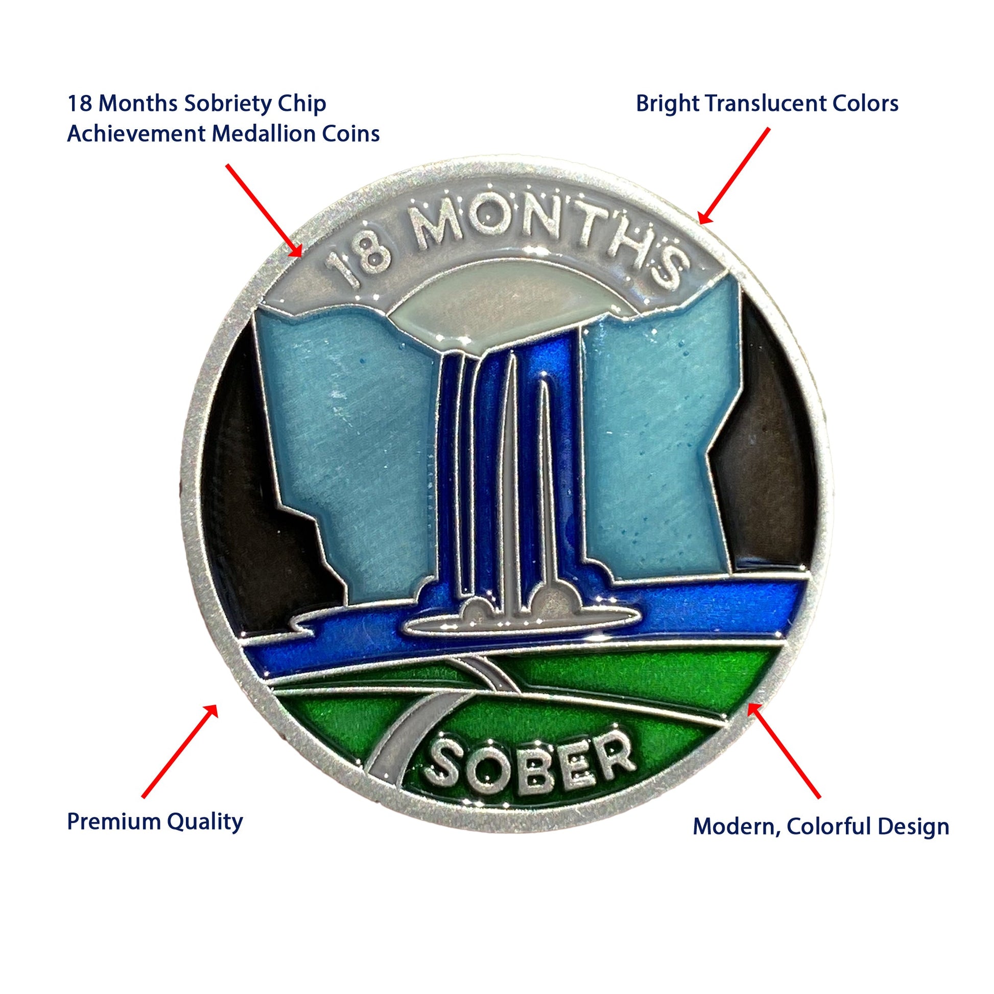 Eighteen Months Sober sobriety coin - The Achieve Mint