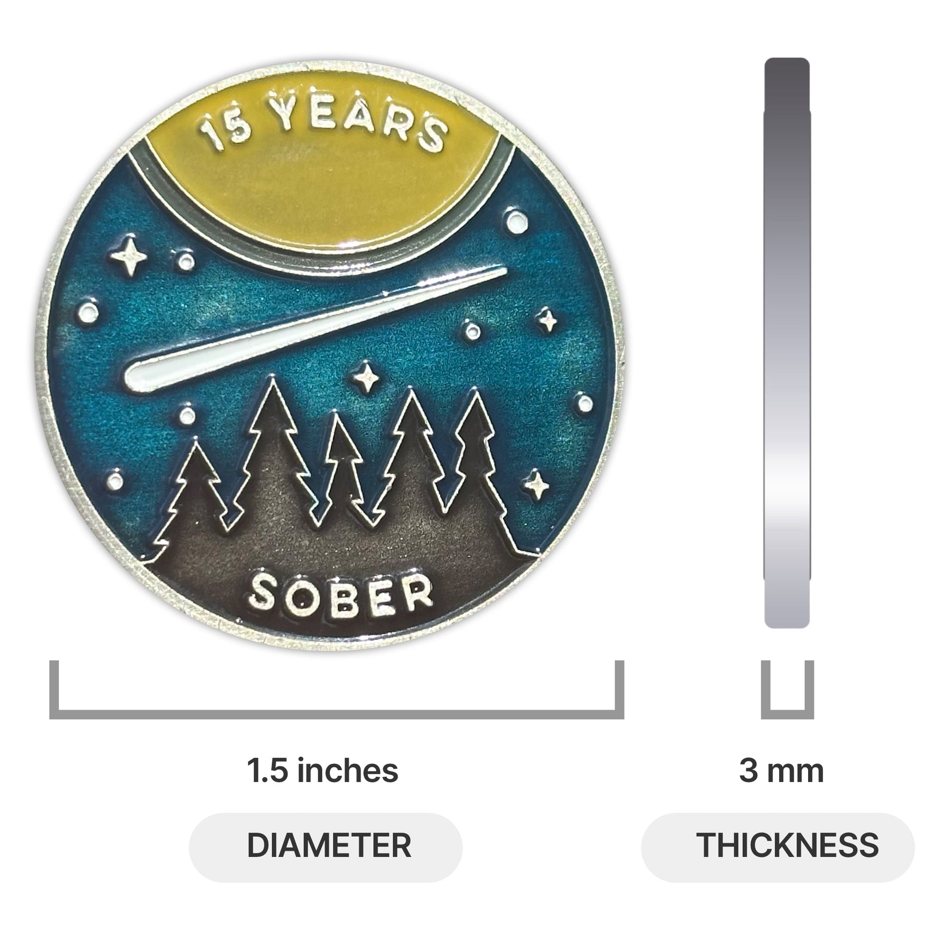 Fifteen Years sober sobriety coin - The Achieve Mint