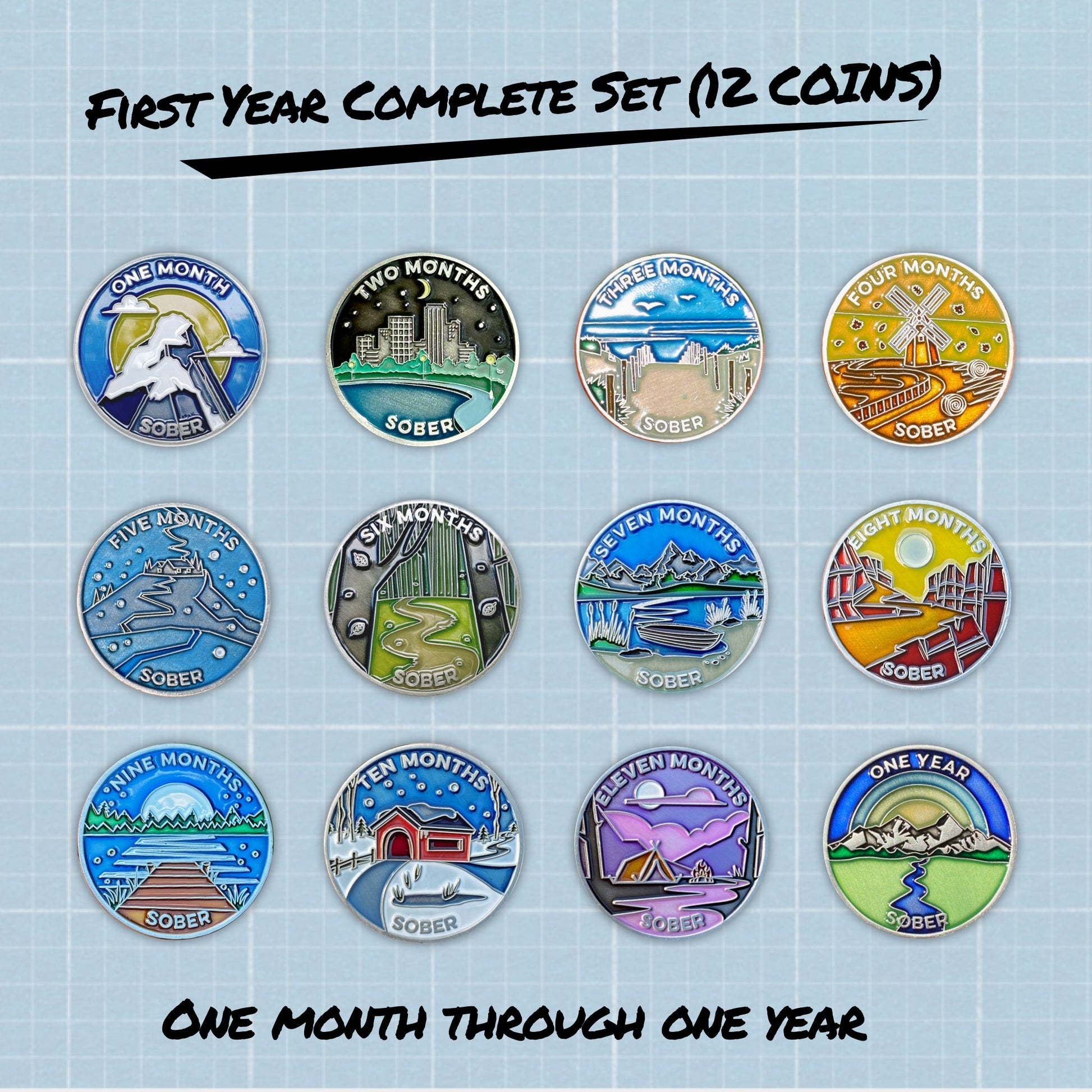 First Year Sober Complete Set: 12 coins total - The Achieve Mint