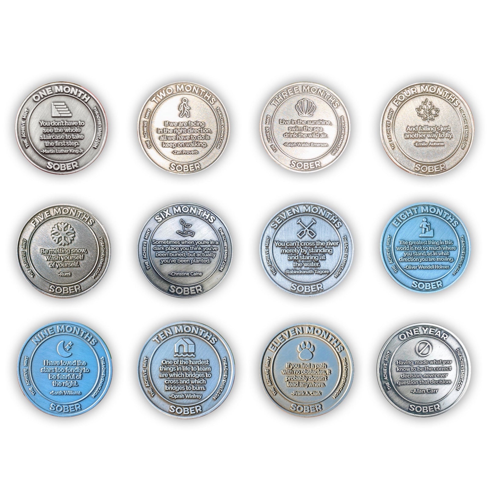 First Year Sober Complete Set: 12 coins total - The Achieve Mint