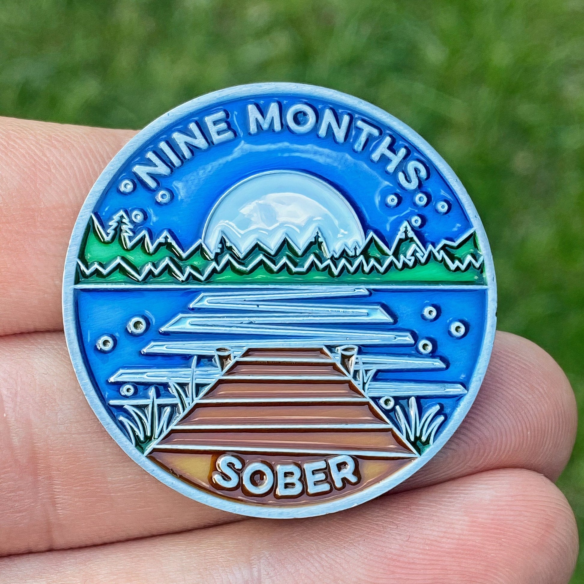 Nine Months Sober sobriety coin - The Achieve Mint