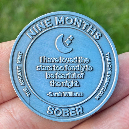 Nine Months Sober sobriety coin - The Achieve Mint