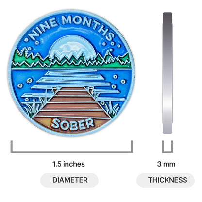 Nine Months Sober sobriety coin - The Achieve Mint