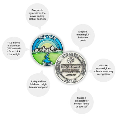 One Year Sober sobriety coin - The Achieve Mint
