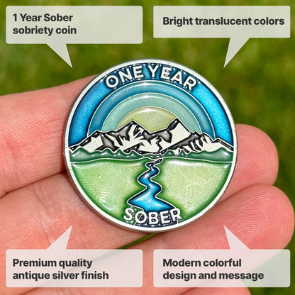 One Year Sober sobriety coin - The Achieve Mint