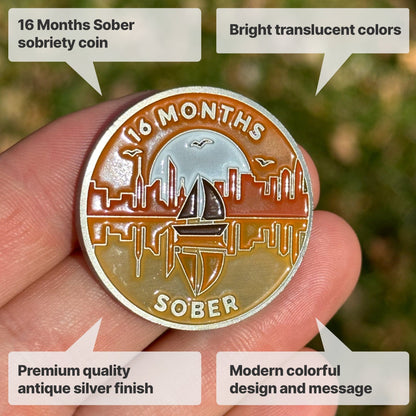 Sixteen Months Sober sobriety coin - The Achieve Mint