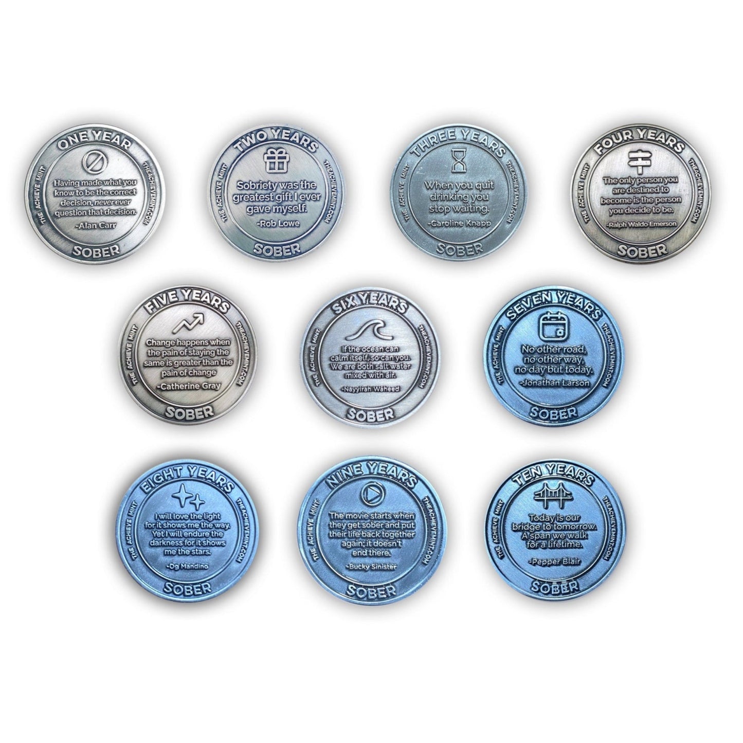 Ten Years Sober complete set: 10 coins total - The Achieve Mint