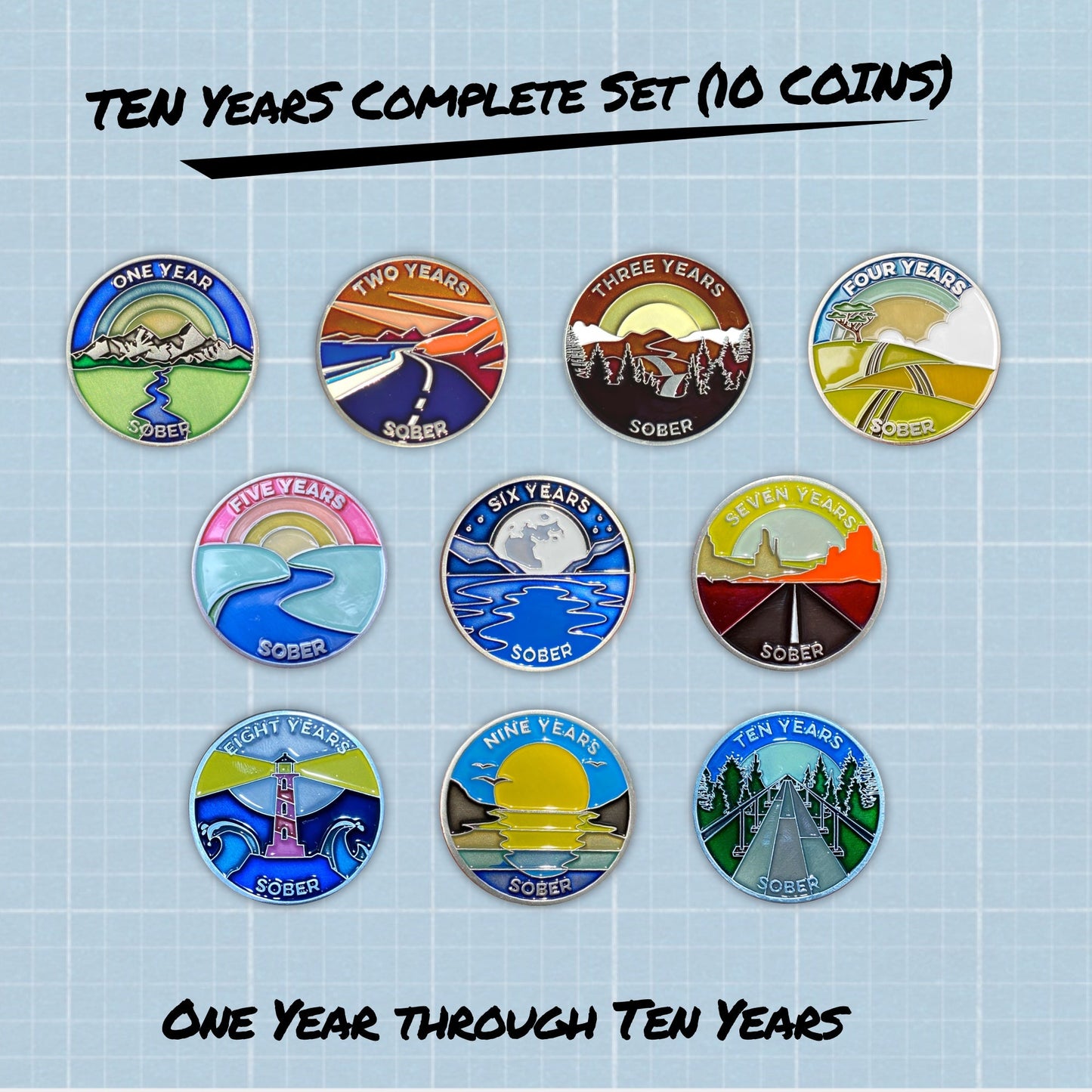 Ten Years Sober complete set: 10 coins total - The Achieve Mint