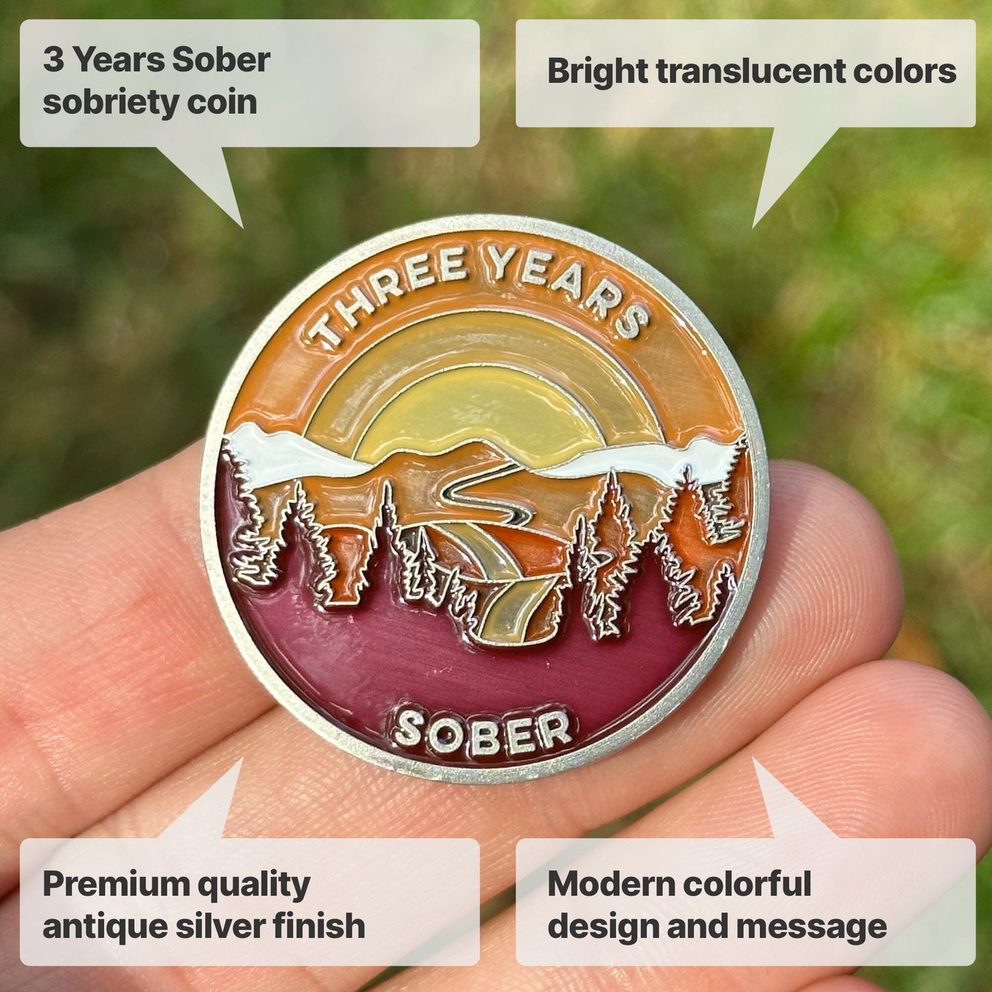 Three Years Sober sobriety coin - The Achieve Mint