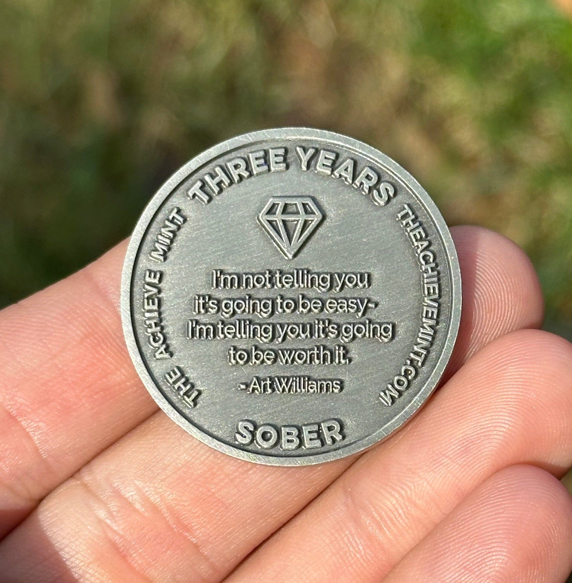 Three Years Sober sobriety coin - The Achieve Mint
